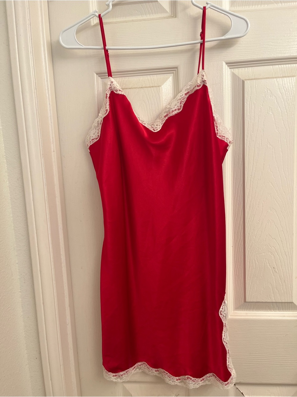 Victoria's Secret Red Satin Slip with Lace Trim